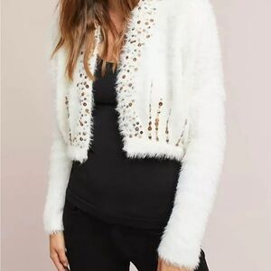 Medium Faux Fur Cropped Cardigan by Anthropologie